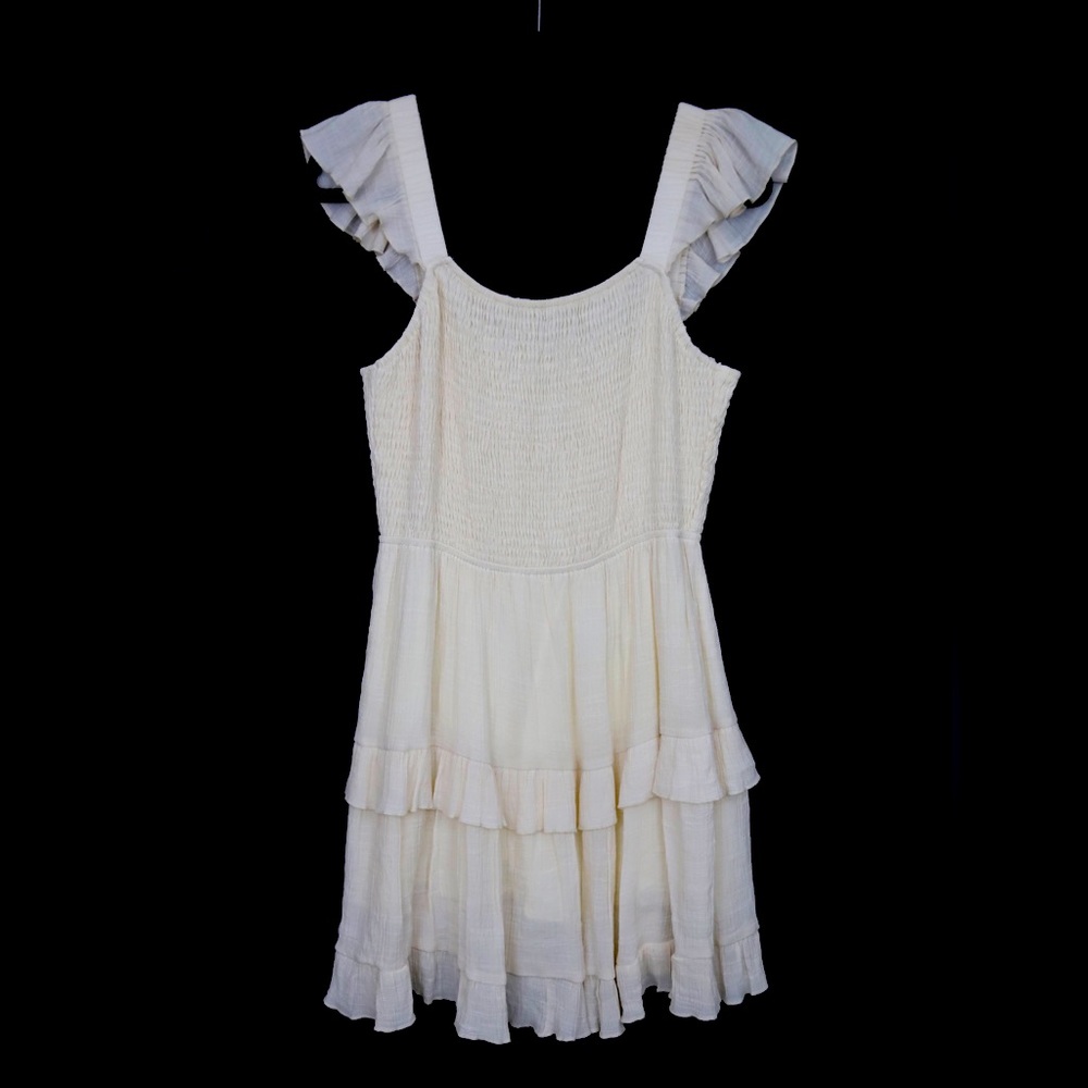 Ivory tiered linen flutter sleeve sundress